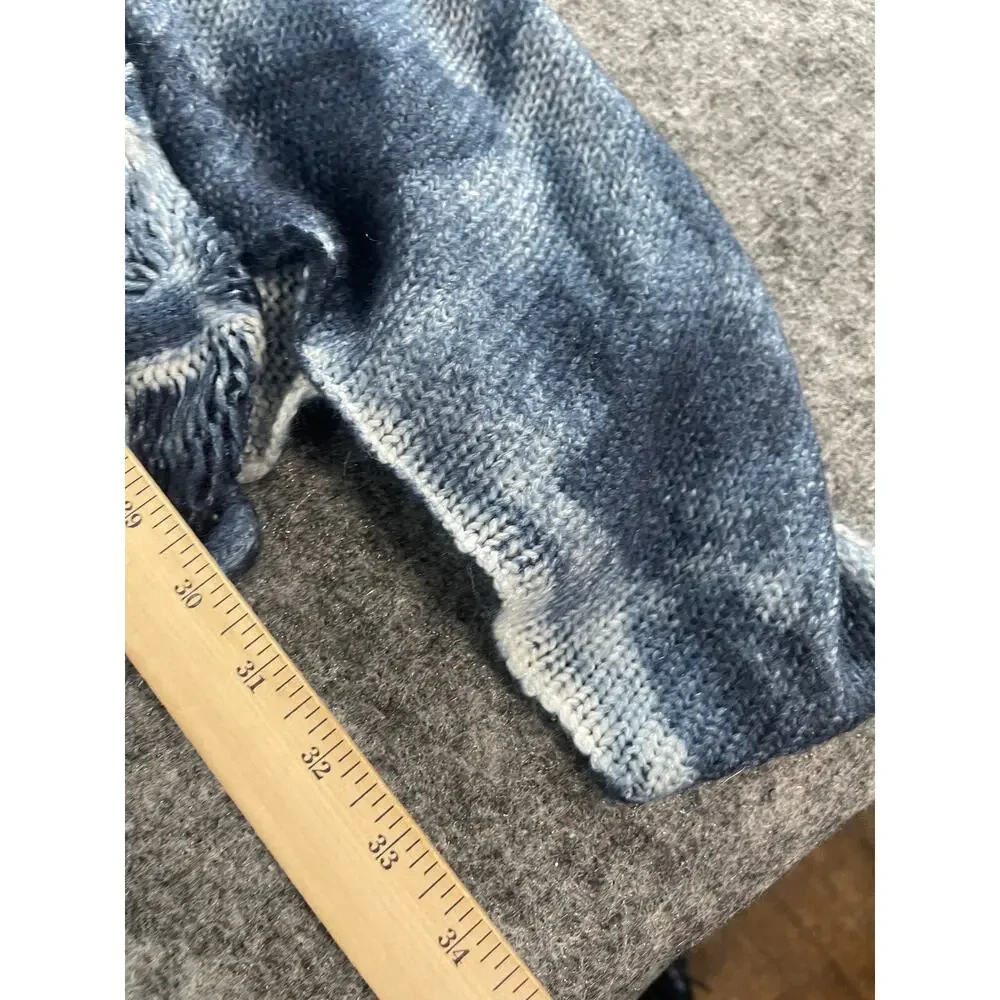Sioni Cardigan Women Small Sweater Open Front Blue Wool Blend Tie Dye N191
